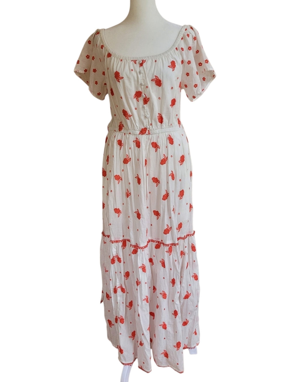 Anthropologie Esme Embroidered Floral Maxi Dress Boho Tiered Cottagecore Sz M - Picture 6 of 14